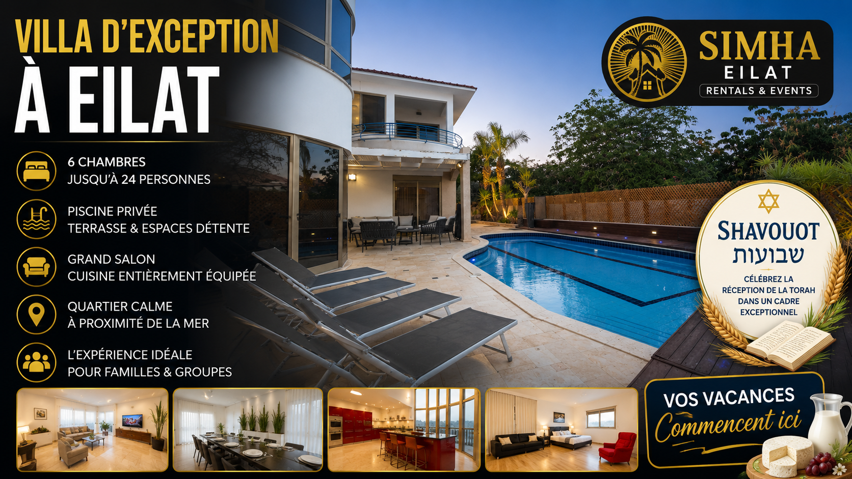 louer une villa à eilat pour shavouot 052 736 1229